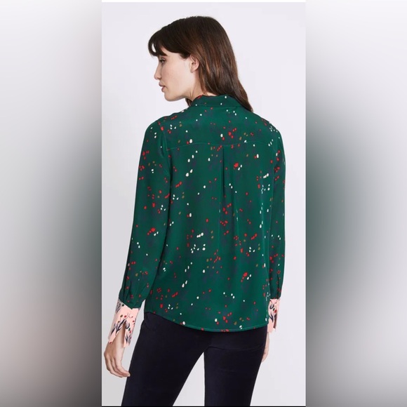 Boden Sophia Silk Blouse 12 dark green/ pink NWOT mid size - Picture 6 of 16